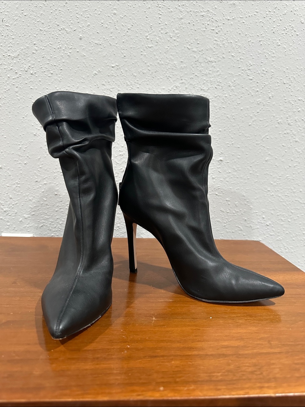 Jessica Simpson Black Pointed Toe Stiletto Ankle Boots with Slouch Shaft